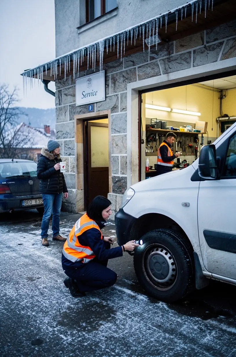 Pracovník servisu vykonáva výmenu oleja a filtrov v dodávkovom vozidle podľa plánu údržby.